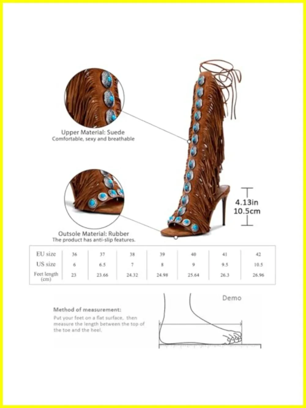 Gladiator Sandals Women Knee High Fringe Heels Strappy Lace Up Open Toe Summer